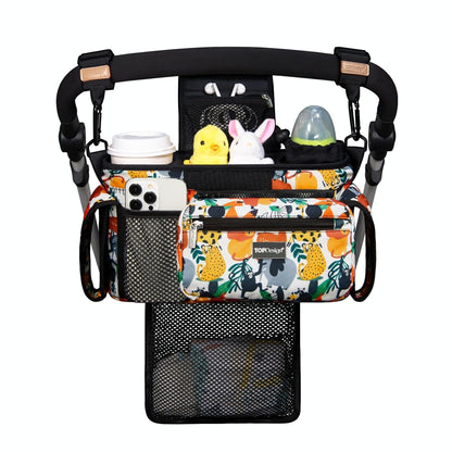 TOPDesign Universal Baby Stroller Organizer, Stroller Caddy with Detachable Mesh Bag & Heightened Insulated Cup Holders & Non-Slip Secure Hooks Accessories, Fits Most Strollers (Checkerboard) - Colors A