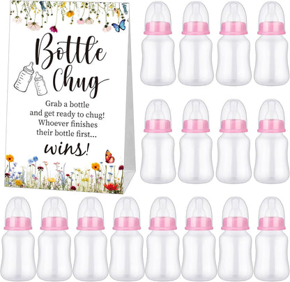 TrelaCo Bottle Chug Baby Shower Game 20 Pcs Baby Bottles Shower Favor with 1 Greenery Theme Sign for Gender Reveal Party Supplies Gifts(Green)