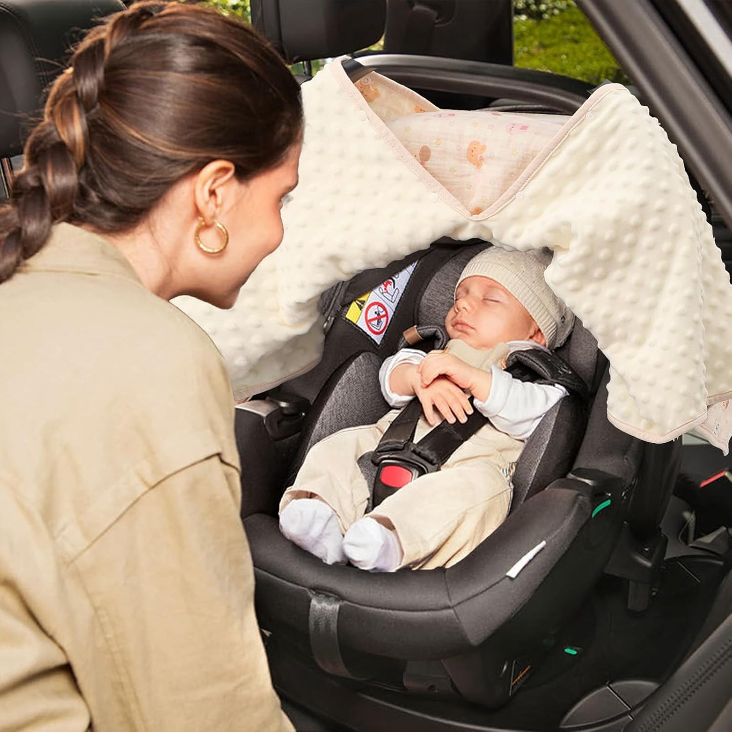 2-in-1 Baby Car Seat Cover & Canopy | Mom Nursing Cover, Easy Install Shield | Multi-Purpose for Winter Warmth & Summer Shade (Brown)