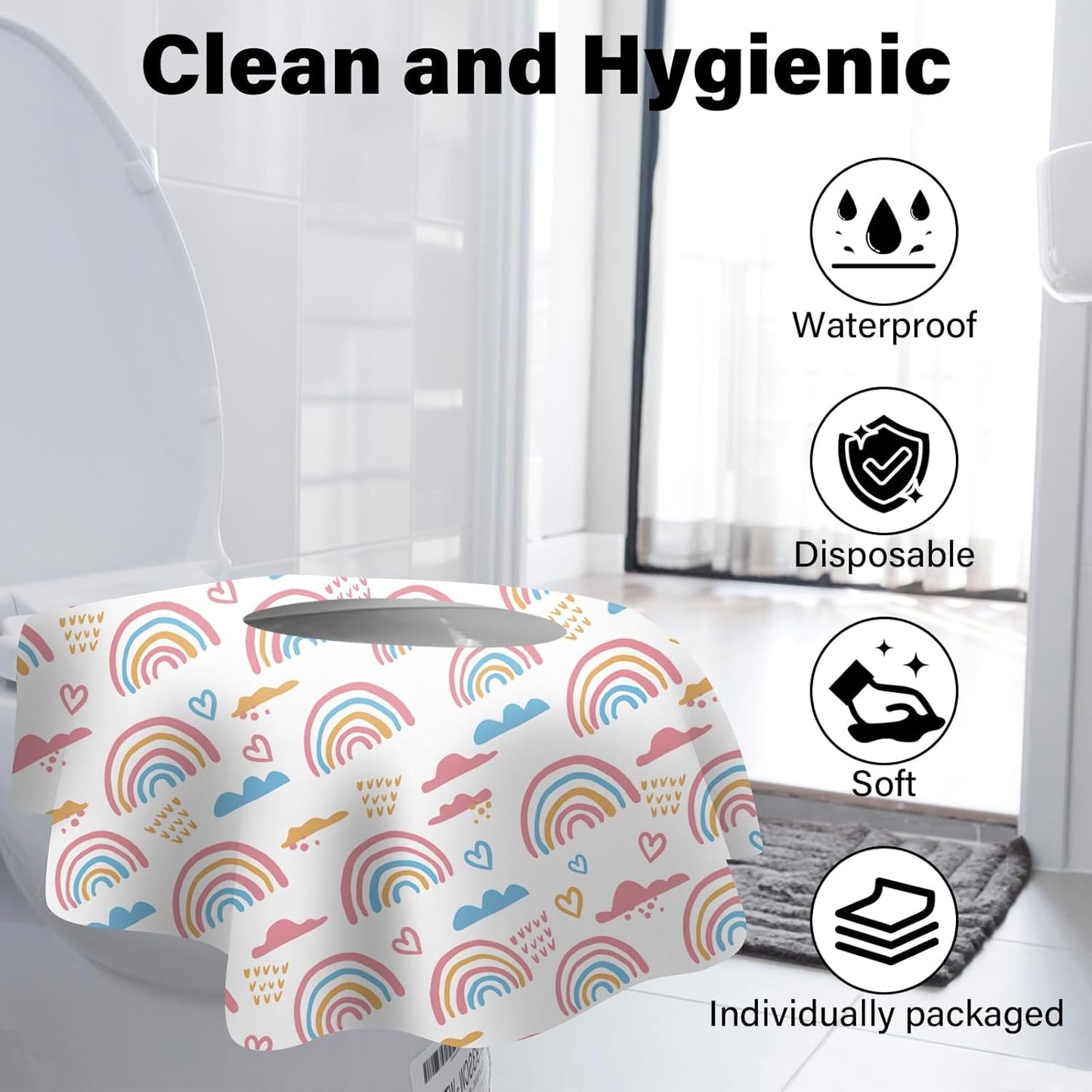 60 Pack Toilet Seat Covers Disposable, Extra Large Waterproof Toilet Cover for Toddlers & Adults, Individually Wrapped Travel Essential Portable Potty Training in Public Restrooms, Trip - Dinosaur