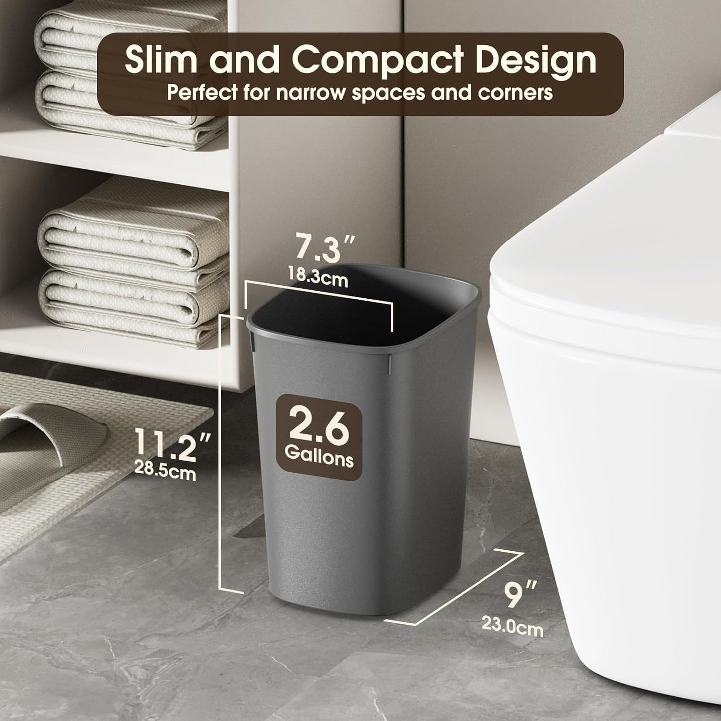 CEROELDA 3 Pack Bathroom Trash Can with Lid, 10L/2.6 Gal Small Garbage Can with Press Top Lid, Slim Plastic Waste Basket for Toilet, Office, Bedroom (Muti 1)