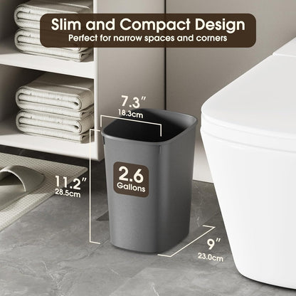 CEROELDA 3 Pack Bathroom Trash Can with Lid, 10L/2.6 Gal Small Garbage Can with Press Top Lid, Slim Plastic Waste Basket for Toilet, Office, Bedroom (Muti 1)