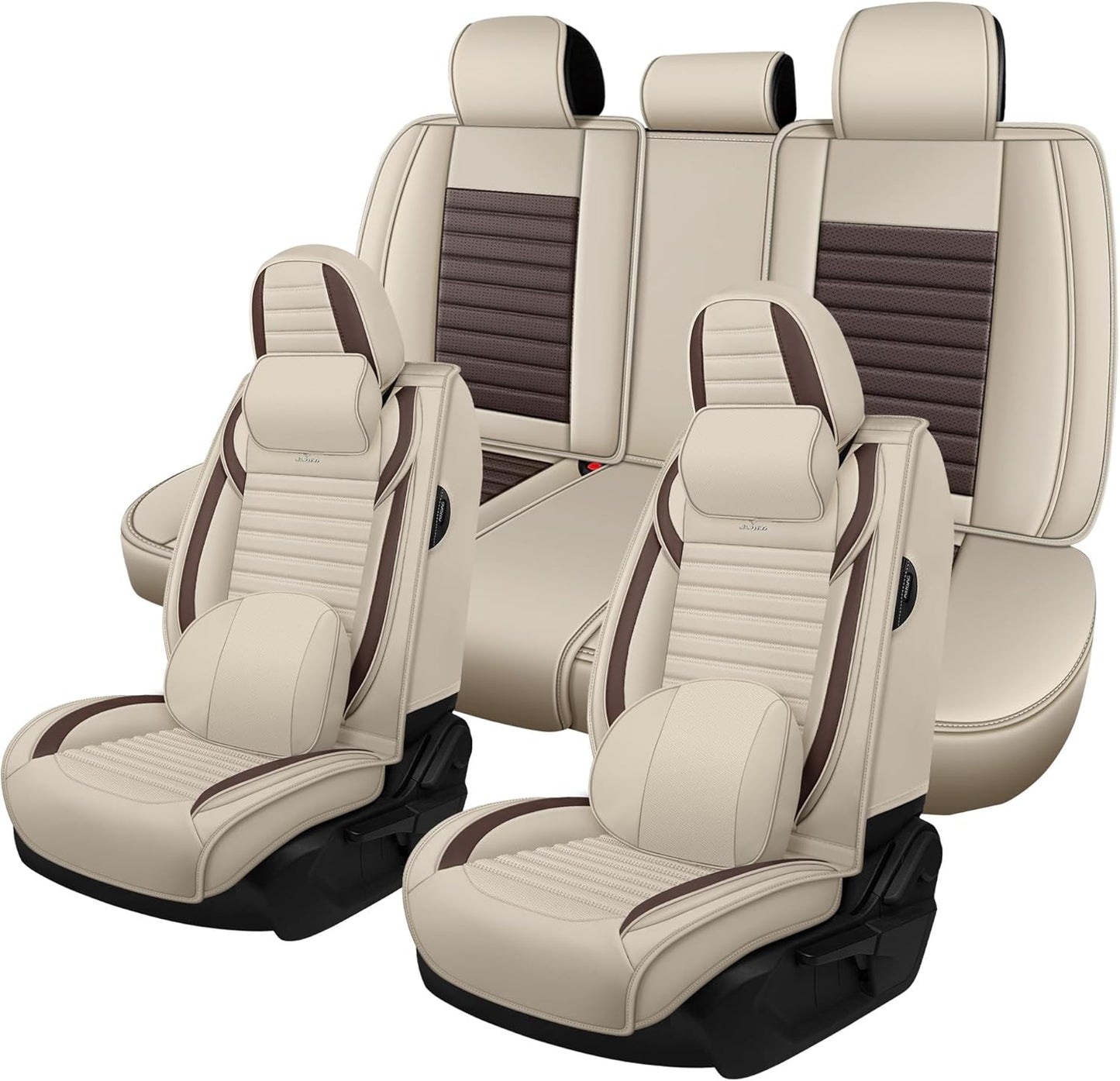 Seat Covers Fit for Mini Convertible 2009-2025 Premium Leather Car Seat Covers, Waterproof Non-Slip and Airbag Compatible, Fashion Car Seat Protector (Black Red,Front Set with Pillow)