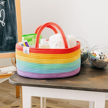 OrganiHaus Pastel Rainbow Nursery Storage Basket, Cotton Rope Toy & Diaper Caddy Organizer with Handles, Baby Diaper Organizer, Foldable Design, Machine Washable, Ideal for Baby Room & Laundry