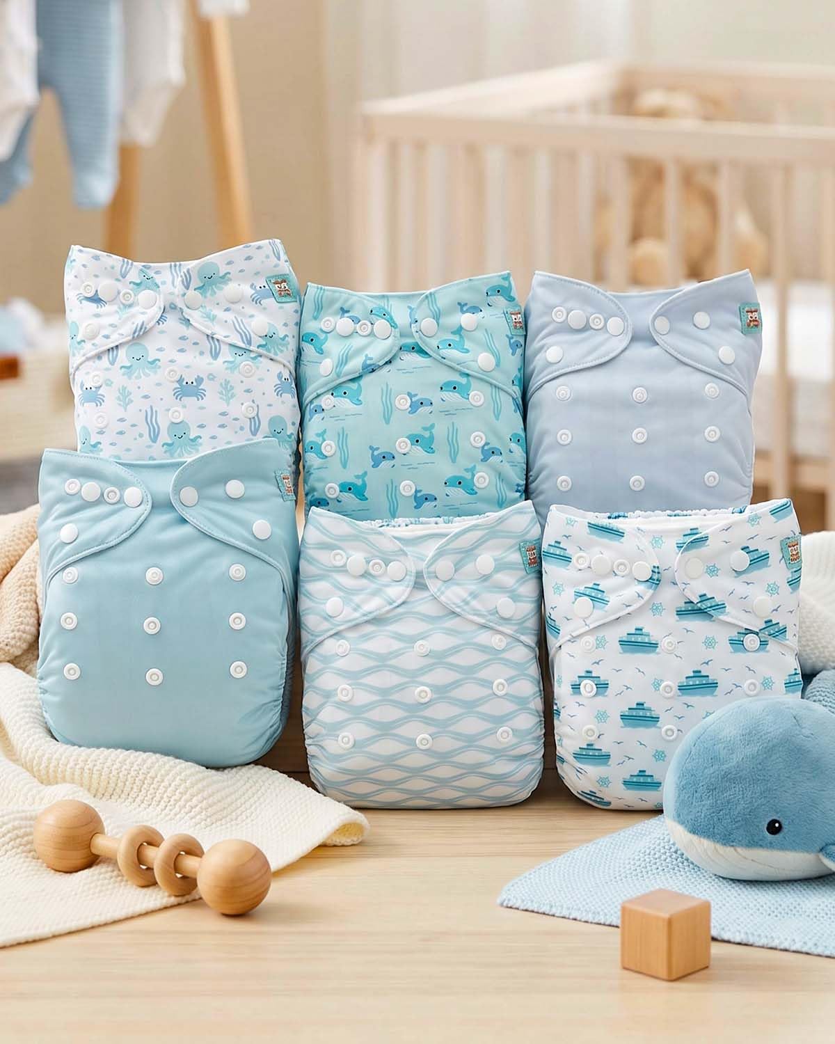 ALVABABY Baby Cloth Diapers 6 Pack with 12 Inserts Cloth Diaper Covers Adjustable Washable Reusable for Baby Girls and Boys
