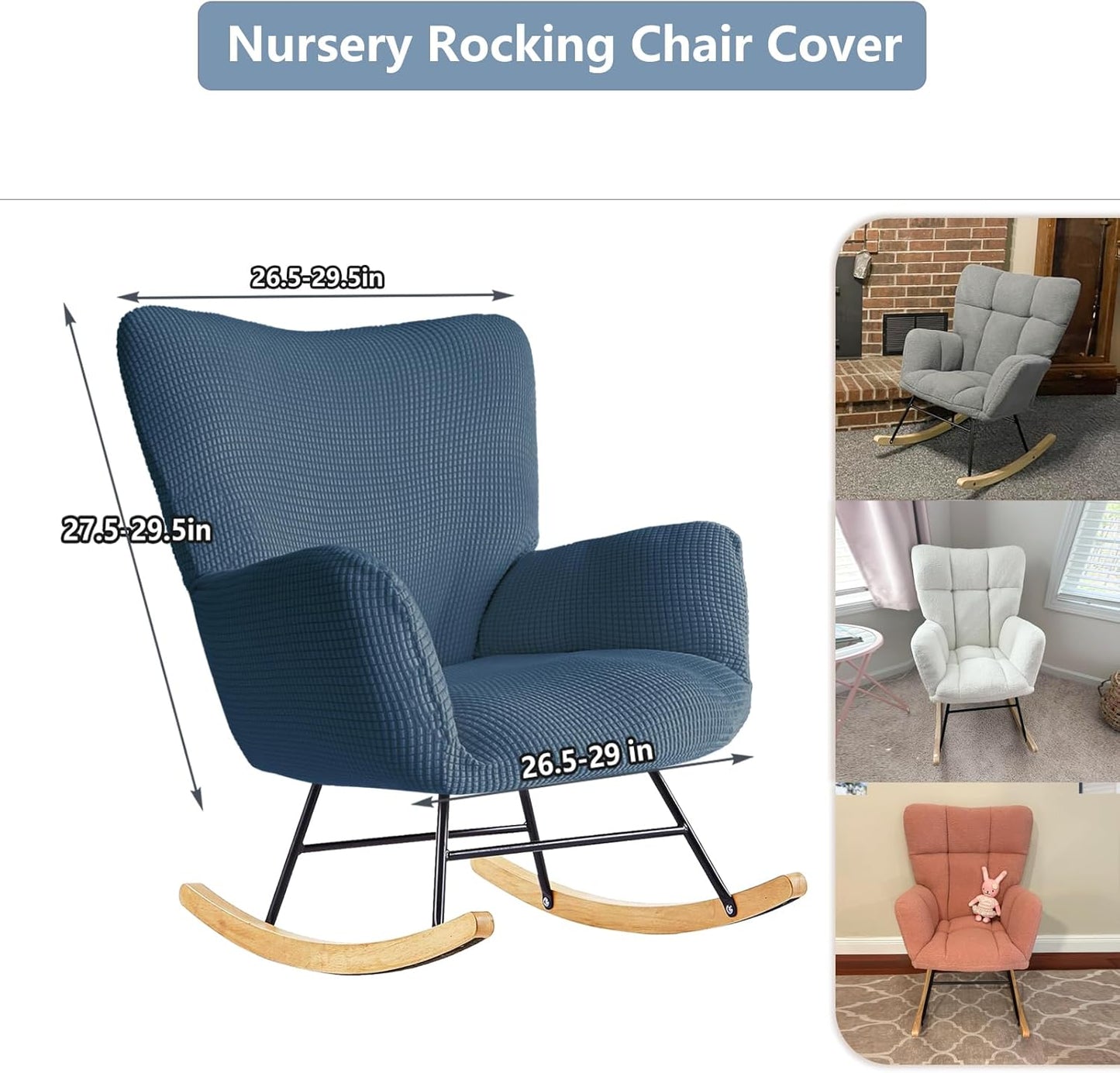 Nursery Rocking Chair Cover,1 Piece Glider Chairs Cover Slipcovers,Soft with Elastic Bottom Spandex Jacquard Small Checks,Furniture Protector Washable
