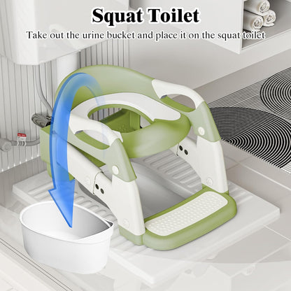 XIGGA 3 in 1 Potty Toilet Training Seat with 2-level Adjustable Steps, Equipped with Waterproof Cushion and Non Slip Step Stool, Dedicated Toilet Seat for Boys Girls - Green