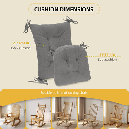 Millsilo Rocking Chair Cushions 3-Piece Set with Neck Pillow, Indoor Rocker Comfortable Tufted Non-Slip Pads with Ties, High-Density Foam Cushion for Adirondack Glider Chair, Orange, 52 x 19 x 4 Inch