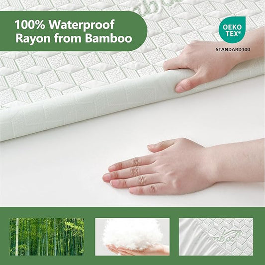 Queen Waterproof Mattress Protector Washable Mattress Padded Cover Rayon Bamboo Fitted Queen Size Bed Protection Noiseless Plastic Bed Pad Deep Pocket Up 18“ Soft&Breathable
