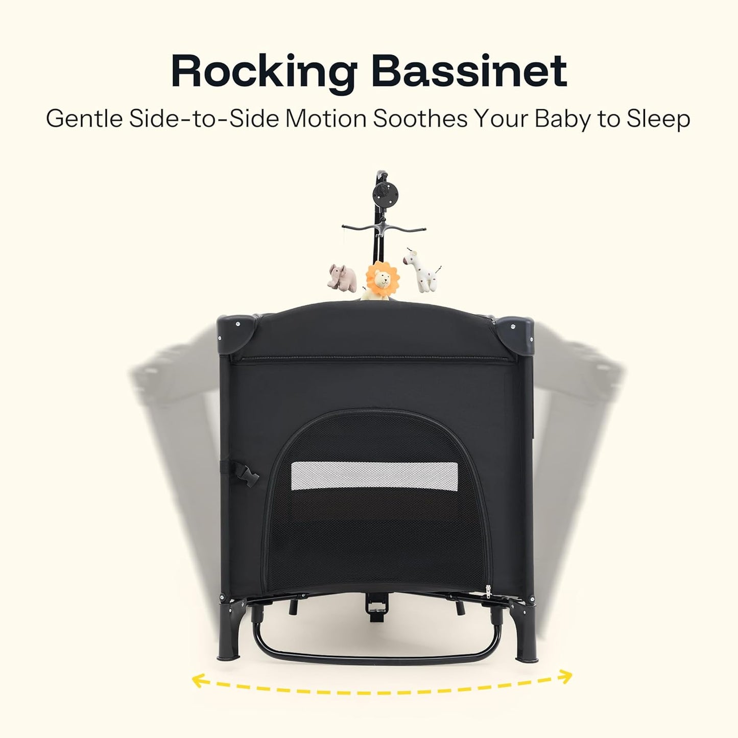 HARPPA Pack and Play 6 in 1, Portable Baby Playard for Travel, Baby Bassinet Bedside Sleeper with Mattress, Rolling Bassinet for Infant, Pack n Play with Changing Table, Bed Crib(Black)