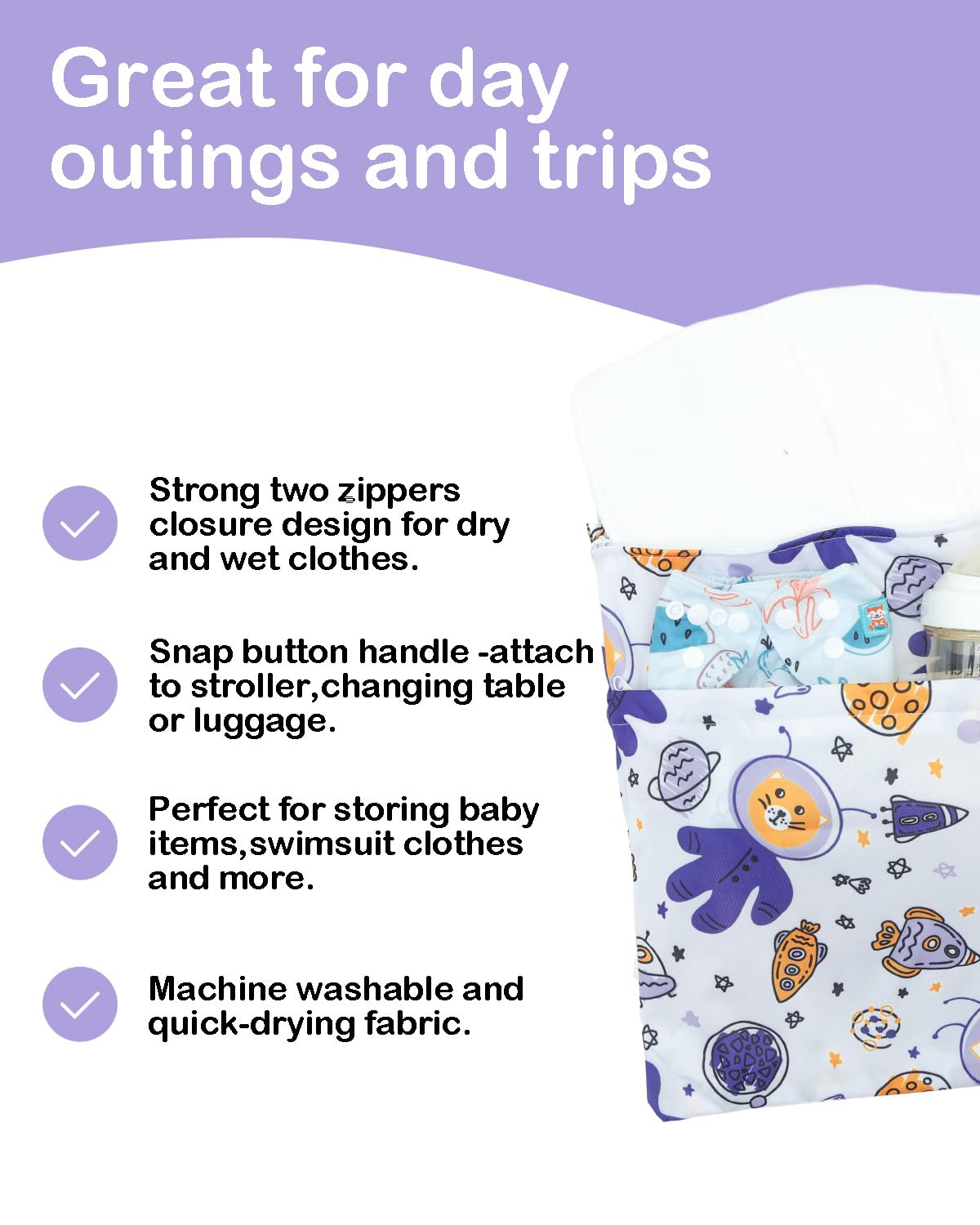 ALVA ALVABABY 3 Cloth Diaper Wet Dry Bags Waterproof Reusable with Two Zippered Pockets Travel Beach Pool Daycare Soiled Baby Items Yoga Gym Bag for Swimsuits or Wet Clothes Small medium Large - Colors A