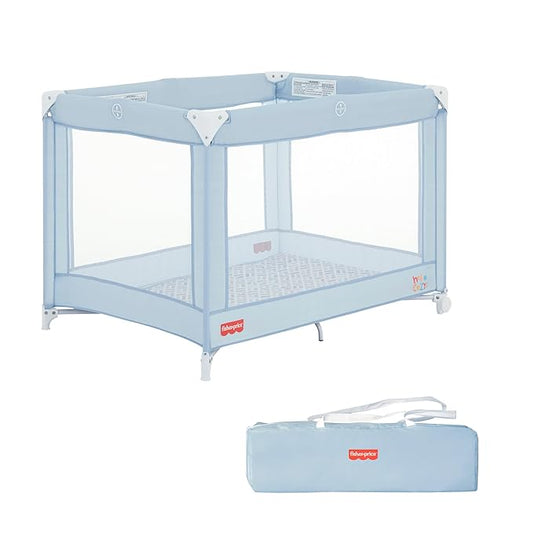 Dream On Me Fisher-Price Play All Day Portable Playard, ASTM Certified, Ideal for Babies & Toddler, One-Hand Fold, Breathable Mesh, Travel Playard with Carry Bag, Easy to Clean - Moonmist