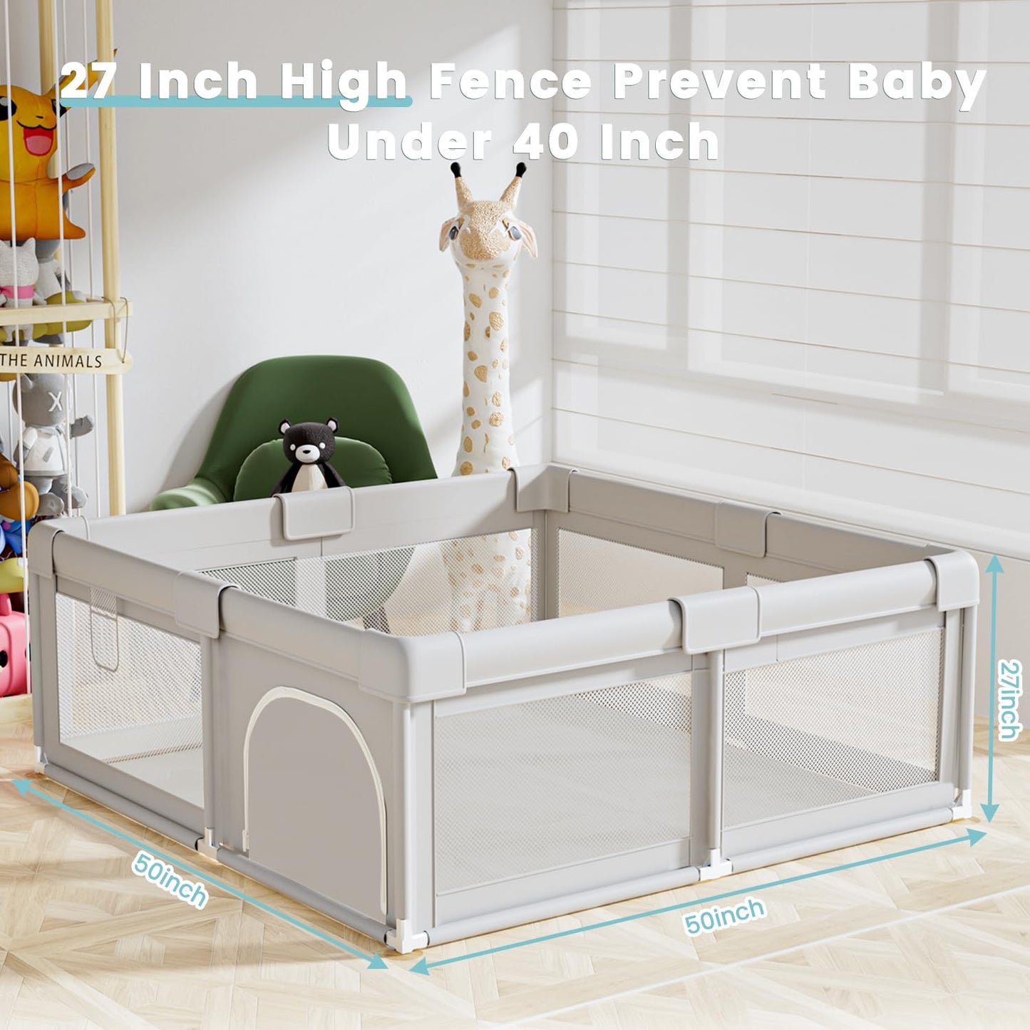 Hiaksedt Baby Playpen 50x50 Inch, Play Pens for Babies and Toddlers Baby Fence Play Yards for Indoor & Outdoor with Breathable Mesh Anti-Fall Playpen