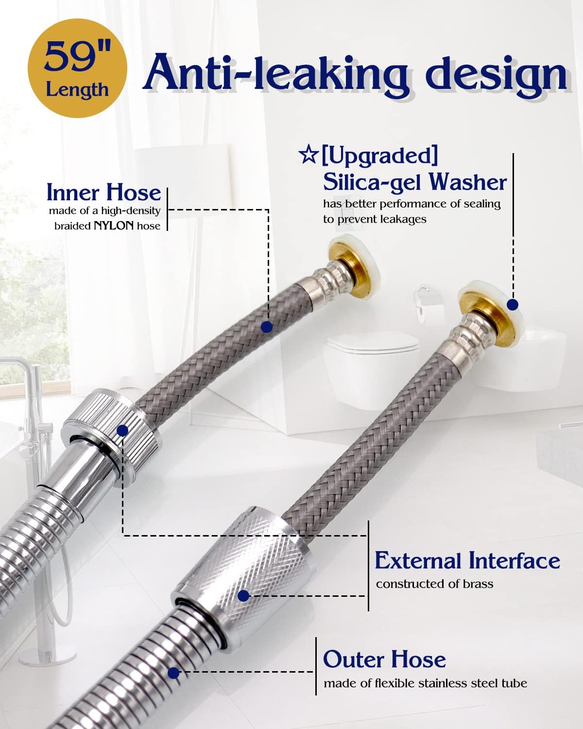Handheld Bidet Sprayer for Toilet, Muslim Shower Bidet Attachment for Toilet, Cloth Diaper Toilet Sprayer, Jet Spray for Toilet with Bidet Hose for Feminine Wash (Chrome)