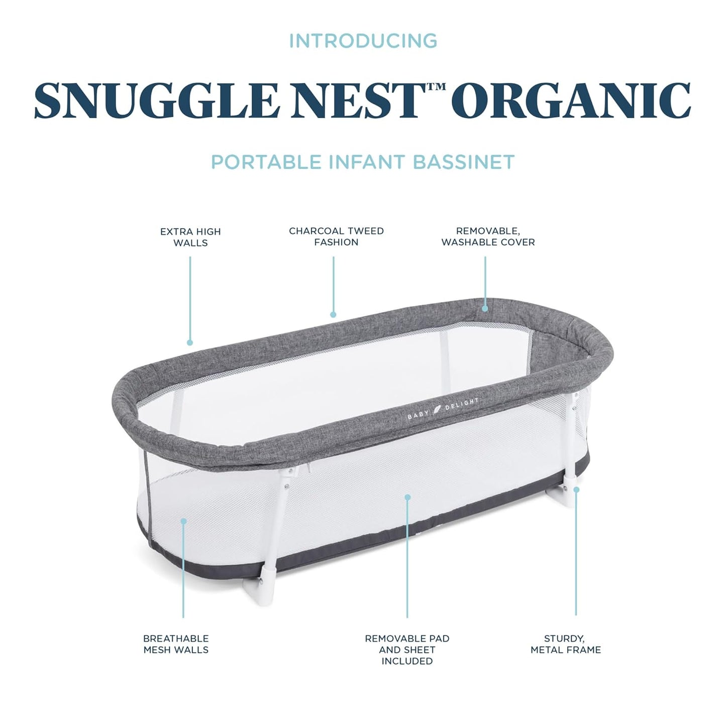 Baby Delight Snuggle Nest Bassinet, Portable Baby Bed, for Infants 0 – 5 Months, Driftwood Grey
