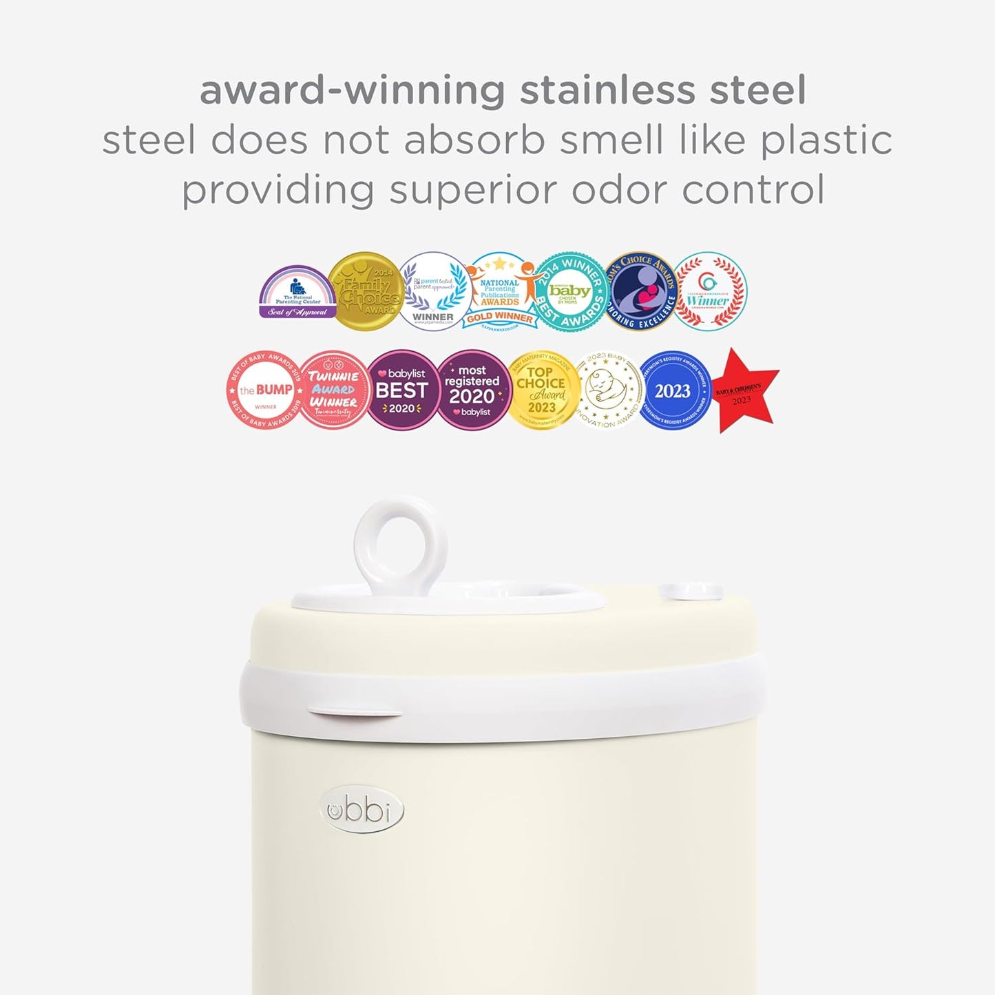 Ubbi Steel Diaper Pail, Odor Locking, No Special Bag Required, Award-Winning, Registry Must-Have, White