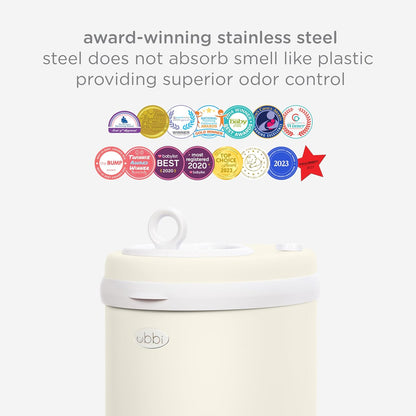 Ubbi Steel Diaper Pail, Odor Locking, No Special Bag Required, Award-Winning, Registry Must-Have, White