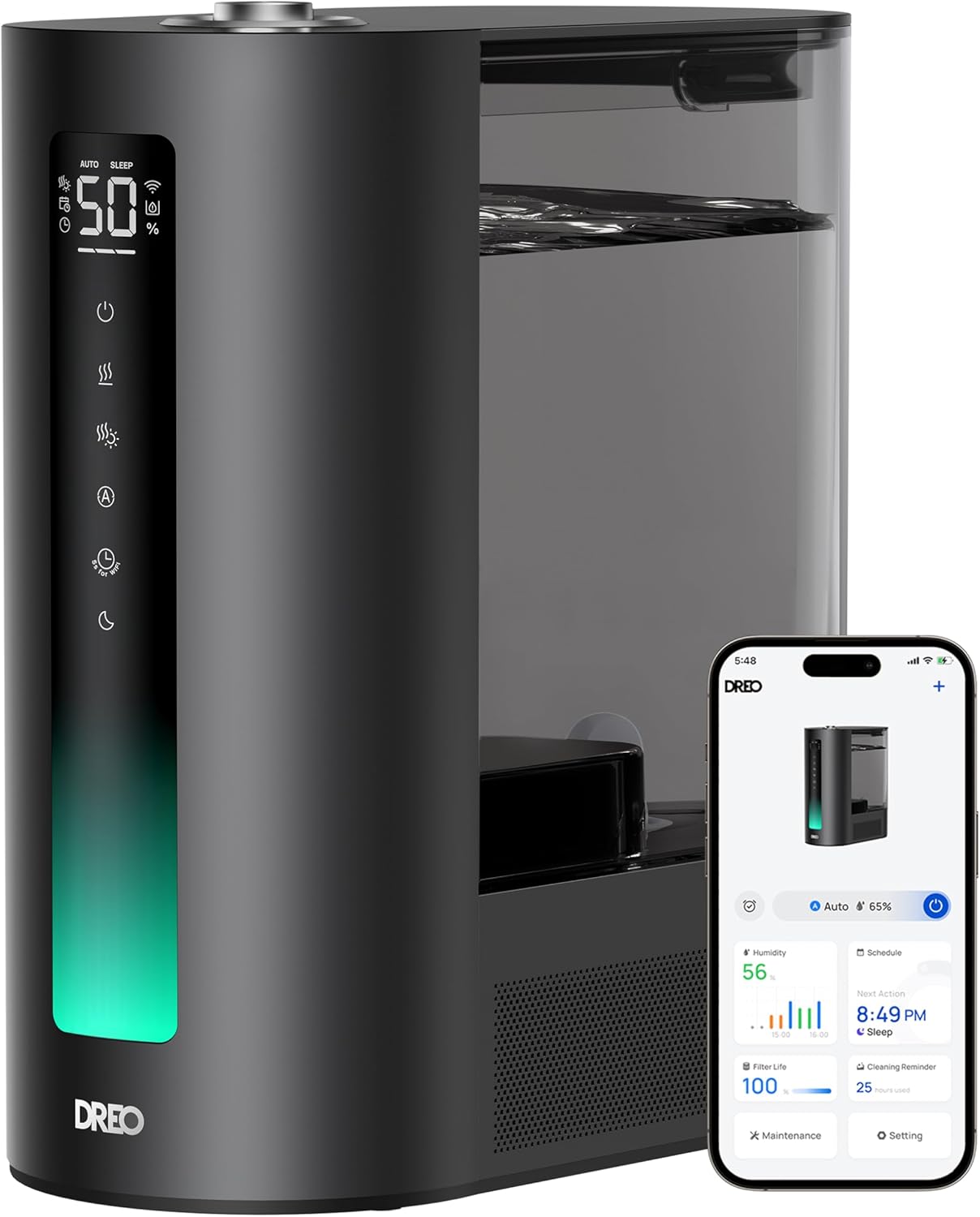 DREO 6L Humidifiers for Bedroom, Smart Warm & Cool Mist for Large Room, 60Hr Quiet Runtime for Baby, Plant, Humidity Sensor, Indicator Light, 12H Timer, Google/Alexa, HM713S