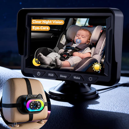 Wkzay Baby Car Camera 2-Pack – HD 1080P, 150° Wide Angle, Night Vision, Adjustable LED Light, Easy Installation, Infant Safety, Rear Seat Monitoring for Car Travel