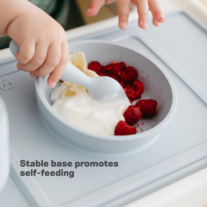 ezpz Mini Bowl (Pewter) - 12 Months+ - 100% Silicone Suction Placemat + Bowl for Toddlers - Comes with a Reusable Travel Bag