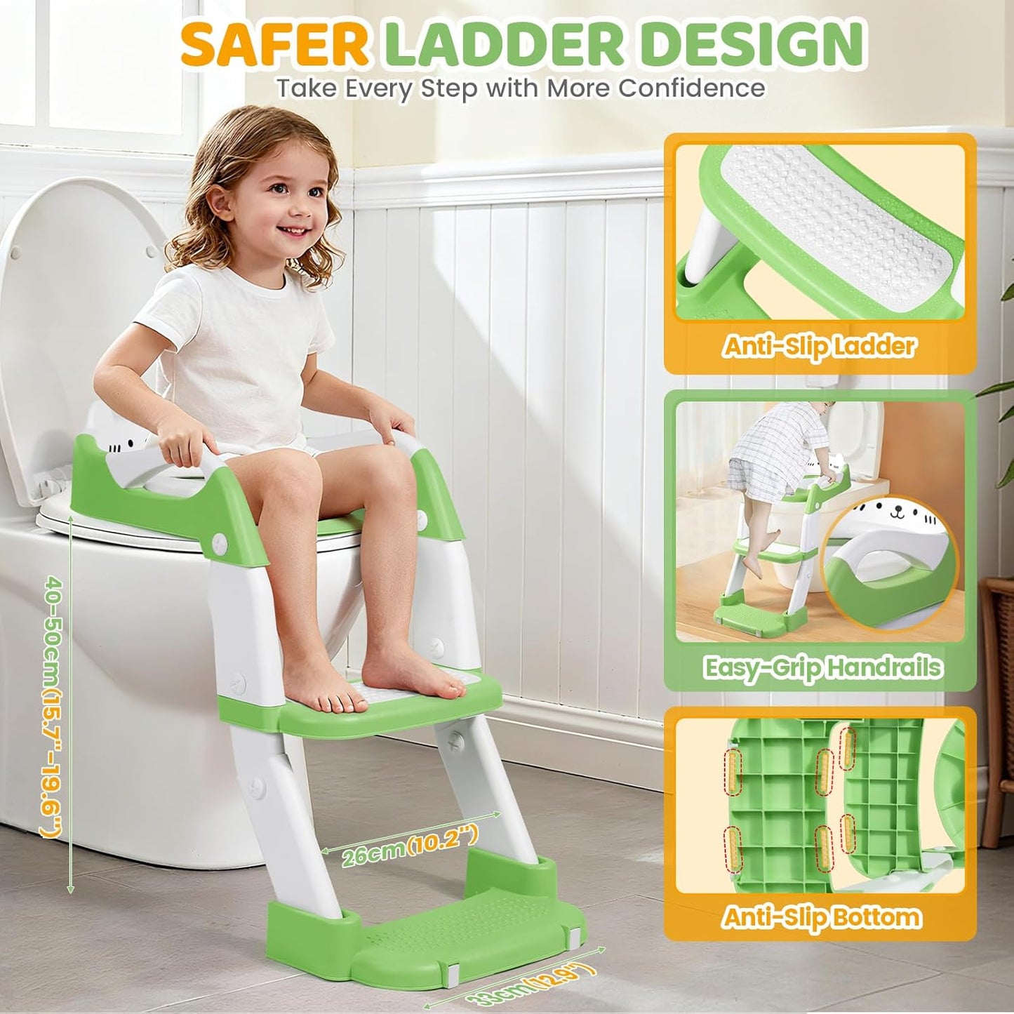 Orzbow Potty Training Seat | Upgrade Toddler Potty Training Toilet with Step Stool, 2-in-1 Stability Toilet Seat for Boys Girls | with Splash Guard, Anti-Slip Pad, Ladder, and Height Adjustable, Pink