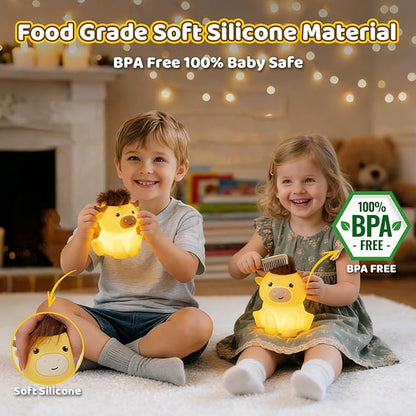 Amaredom Highland Cow Night Light, Cute Silicone Cow Lamp, Dimmable Rechargeable LED Bedside Lamp with 20 Minutes Timer & Tap Control for Nursery, Baby Girls, Women, Bedrooms, Living Room