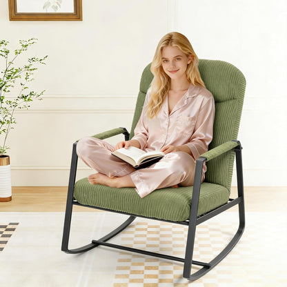 HOMEFUN Nursery Rocking Chair,Patio Rocking Chair,Upholstered Glider Rocker with Padded Seat and High Backrest Safe and Comfy Armchair for Living Room Office,Front Porch, Garden, Patio, Backyard Cream