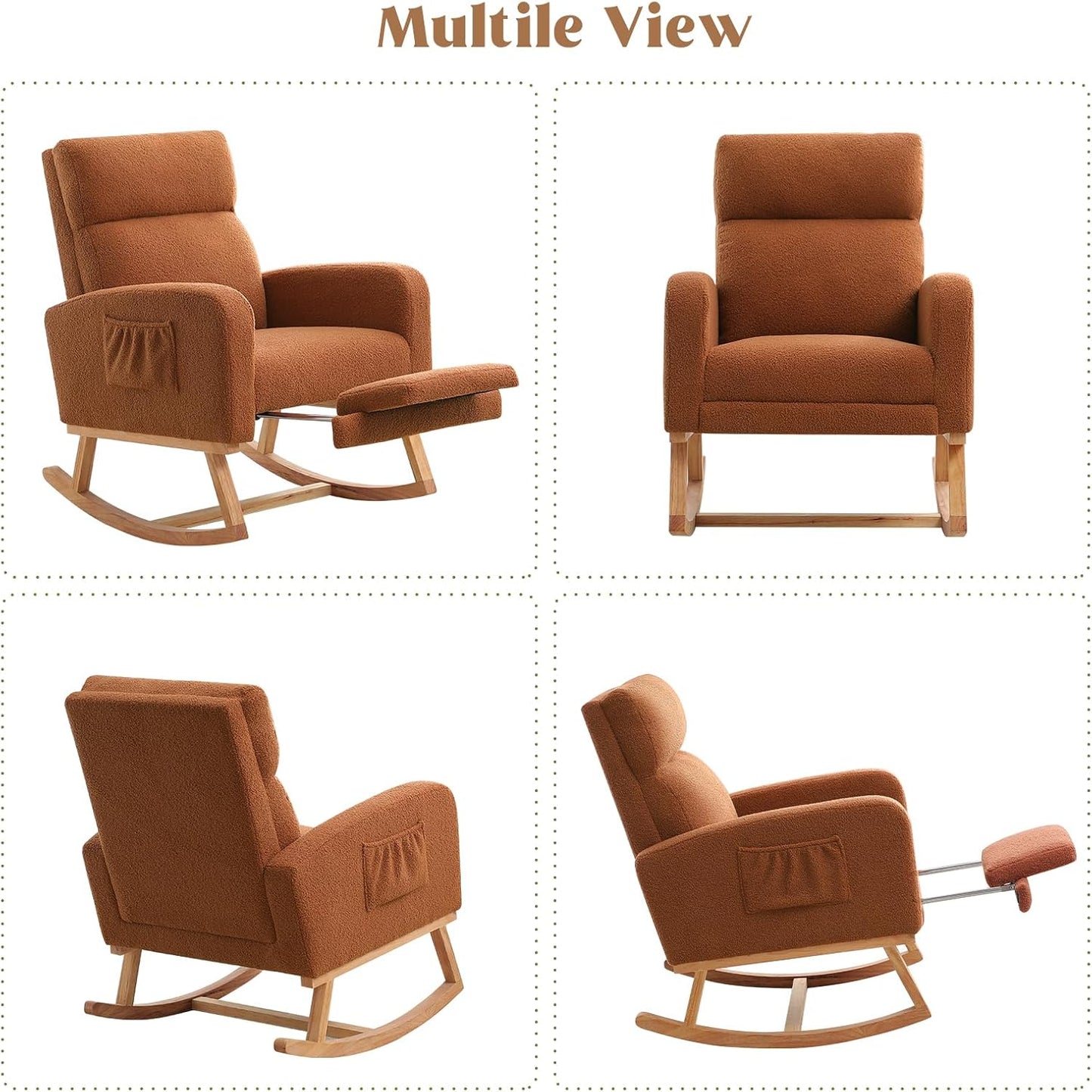 HCHAIRH Rocking Chair Nursery, Nursing Rocking Chairs with Foot Rest for Mom Nursery, Glider Rocker Chair with Footrest and High Backrest for Living Room, Bedroom, Beige