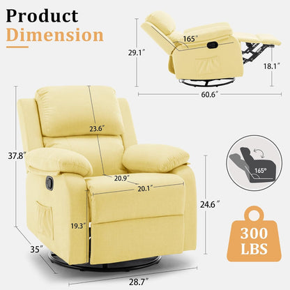 Korser Recliner Chair, 360 Swivel Rocker Chair for Adults, Small Rocking Recliner for Small Spaces, Upholstered Fabric Glider Recliner Nursery