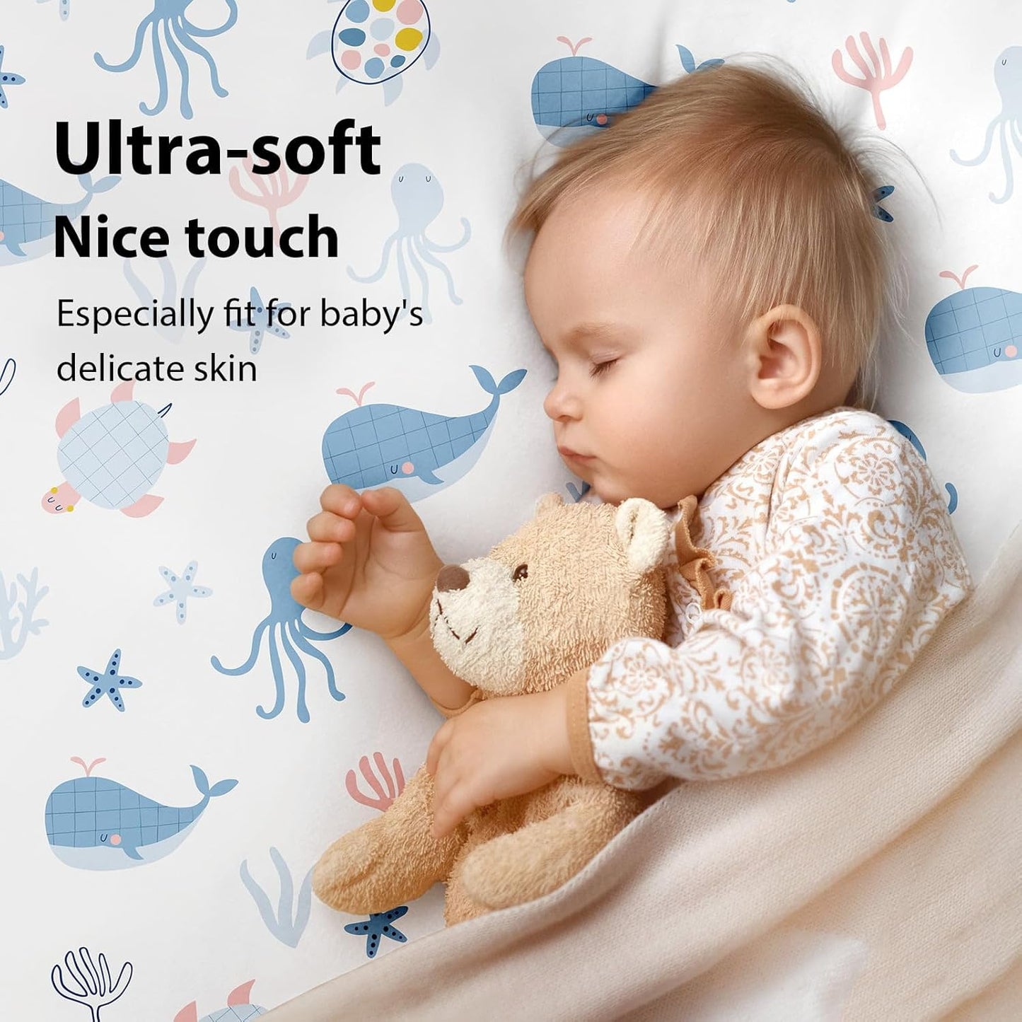 Baby Mini Crib Sheets Girl, Portable 38”x26” Pack and Play Sheets Fitted for Playard and Pack N Play Mattress, 3-Pack Soft Microfiber Pink Rainbow