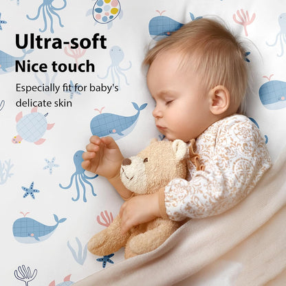 Baby Mini Crib Sheets Girl, Portable 38”x26” Pack and Play Sheets Fitted for Playard and Pack N Play Mattress, 3-Pack Soft Microfiber Pink Rainbow