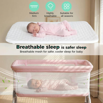 Cowiewie Bassinet Bedside Sleeper, Breathable Baby Bedside Bassinet and Mattress, Lightweight and Portable for Bedside Sleeping, Light Grey