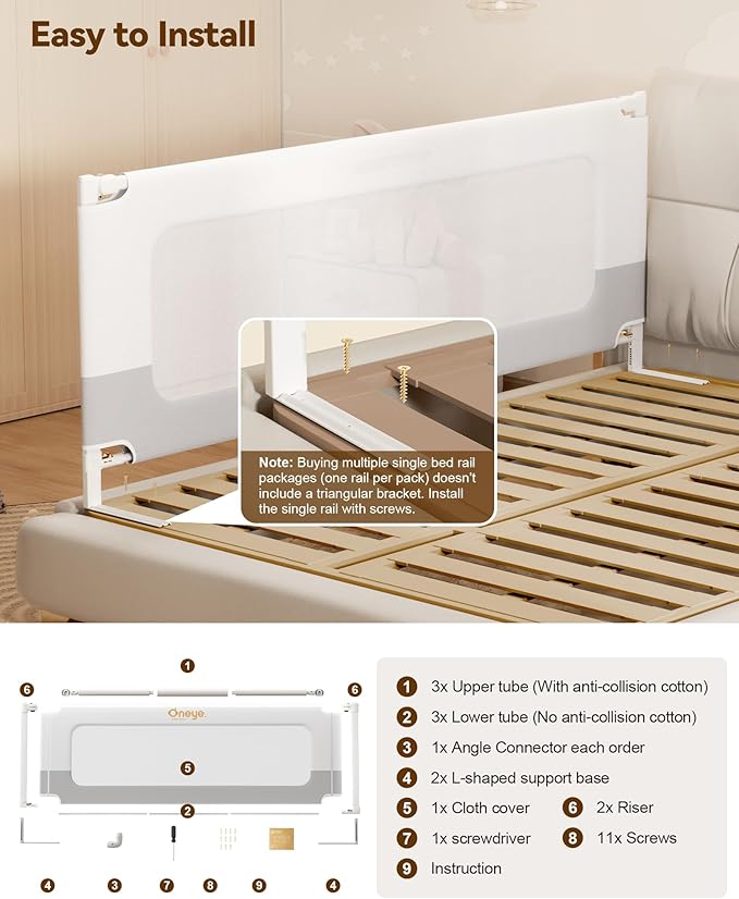 Baby Bed Rail Guard for Toddlers, Reinforced 39in Toddler Bed Rails for Twin Bed with Height Adjustable, Extral Tall Child Safety Side Railing Guards/Bedrail for Kids, White/Grey, 1 Side 39" Lx28 H