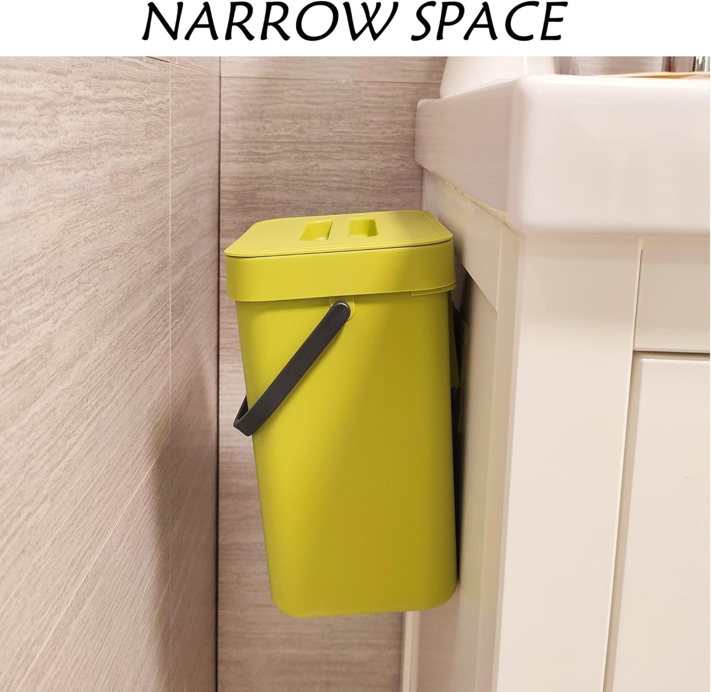 stonespace Under Sink Trash Can，Kitchen Compost Bin, Diaper Pail, 3.2 Gallon/12L Hanging Garbage Can for Baby Crib/Bathroom/Cupboard, Plastic Food Waste Bin,1 Pack Black