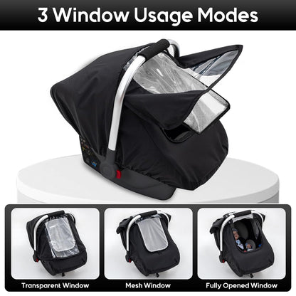 Baby Car Seat Cover, Waterproof Carseat Cover with EVA Transparent Window, Universal Car Seat Rain Cover with Storage Bag, Breathable Baby Carrier Cover for Cold Weather