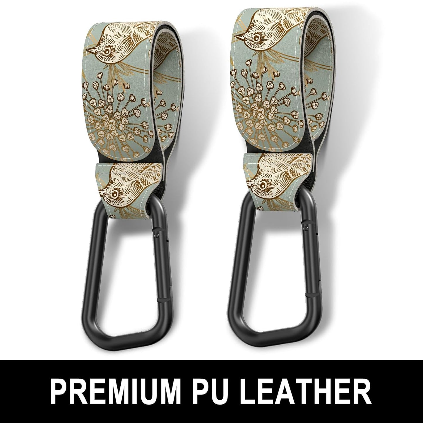 Baby Stroller Hooks for Hanging Bags, Universal Stroller Clips Accessories, Mommy Hook for Diaper Bag, Shopping Cart, Purse, Backpack - 2 Pack, Abstract Leaf