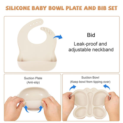 Silicone Baby Feeding Set, Baby Led Weaning Supplies, Baby Food Tableware Silicone Suction Plate, Bowl, Spoons, Fork, Waterproof Bib, Cup & Complementary Food Cake Mold, Baby Eating Utensils
