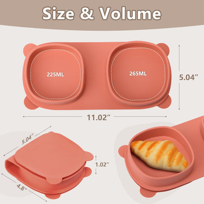 Baby Plates with Suction with Forks and Spoons, Foldable Silicone Toddler Plates, Baby Travel Essential, Microwave & Dishwasher Safe, Purple