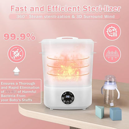 Fisca Baby Bottle Steri-lizer, 5-in-1 Large Capacity Bottle Steri-lizer and Dryer, 2 Layers Compact Electric Steam Steri-lizer for Baby Bottles, Pacifiers, Pump Parts & Baby Essentials-Transparent