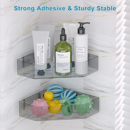 Natheeph Bath Toy Organizer 2-Pack - Grey Large Capacity Bath Toy Storage Holder with Quick-Dry Holes, Space-Saving Corner Shower Caddy for Bathroom & Kitchen