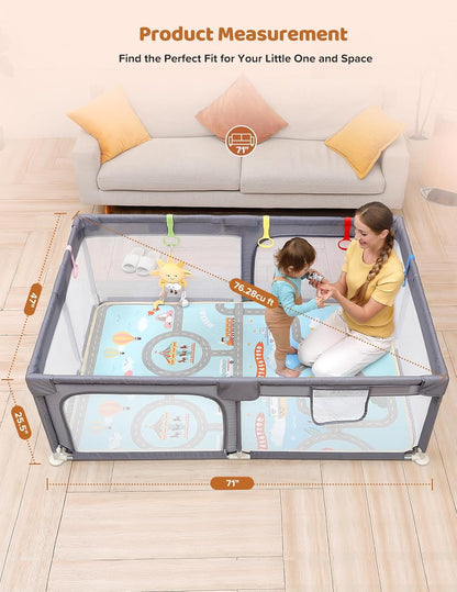 Dripex Baby Playpen, 47"x47" Small Playpen for Babies, Enhanced Safety Baby Play Yard for Indoor & Outdoor, Infant Play Pen with Soft Breathable Visible Mesh, Anti-Fall Design & Easy Setup, Grey