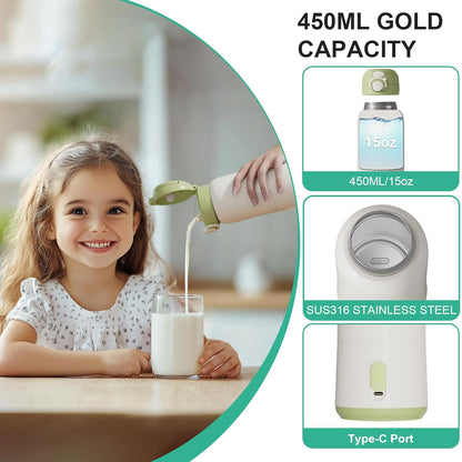Portable Bottle Warmer for Travel,12.5oz Cordless Baby Milk Warmer on The go for Formula,Breastmilk,Water,3 Mins Fast Heating & Precise Temp Control Travel Essential
