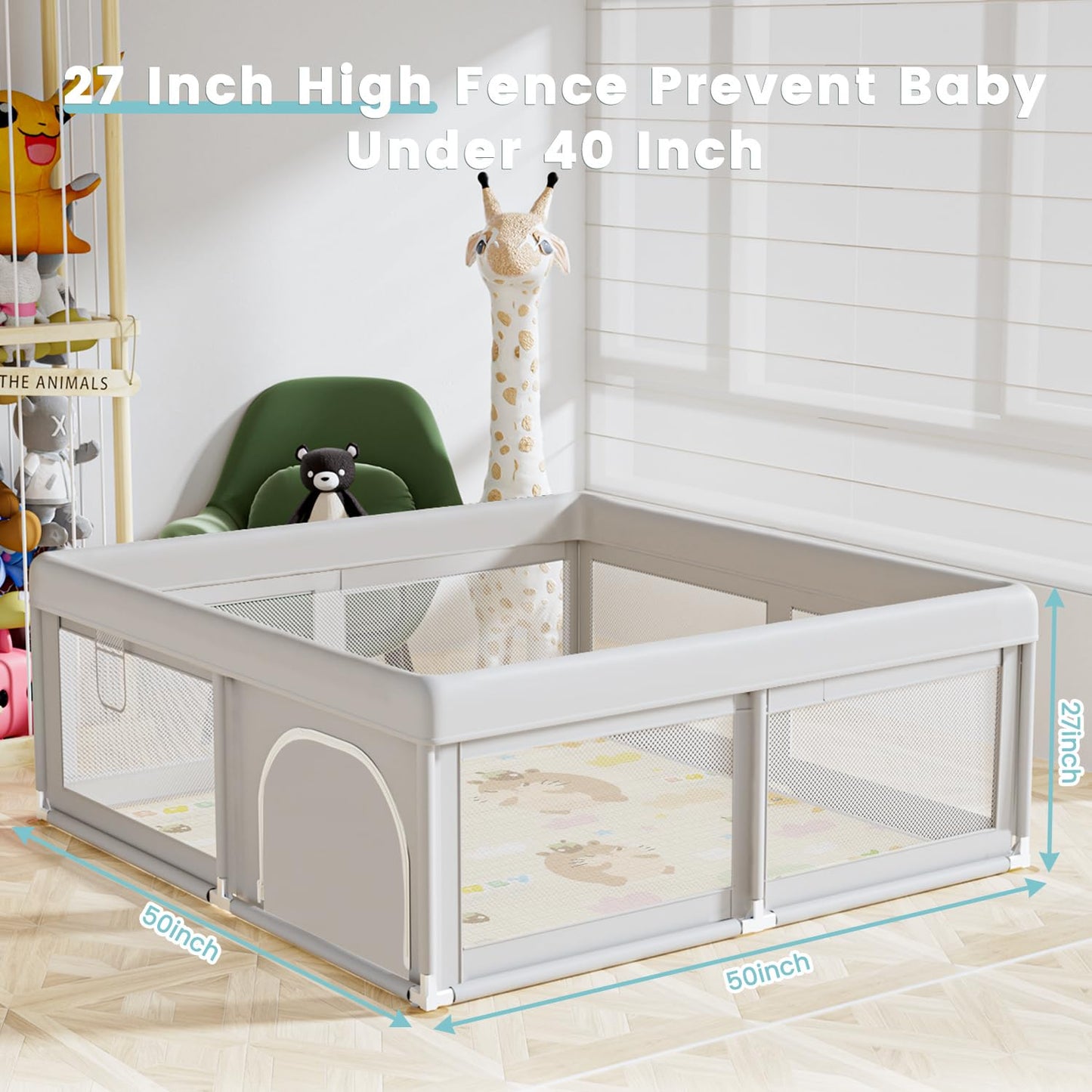 Hiaksedt Baby Playpen 50x50 Inch, Play Pens for Babies and Toddlers Baby Fence Play Yards for Indoor & Outdoor with Breathable Mesh Anti-Fall Playpen