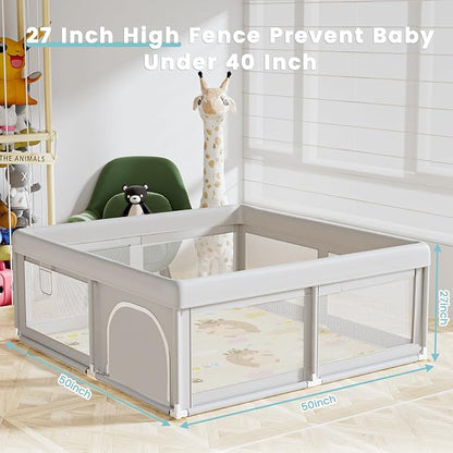 Hiaksedt 50 x 50 inch Baby Playpen with Mat Small Playpen for Babies and Toddlers Baby Fence Playards