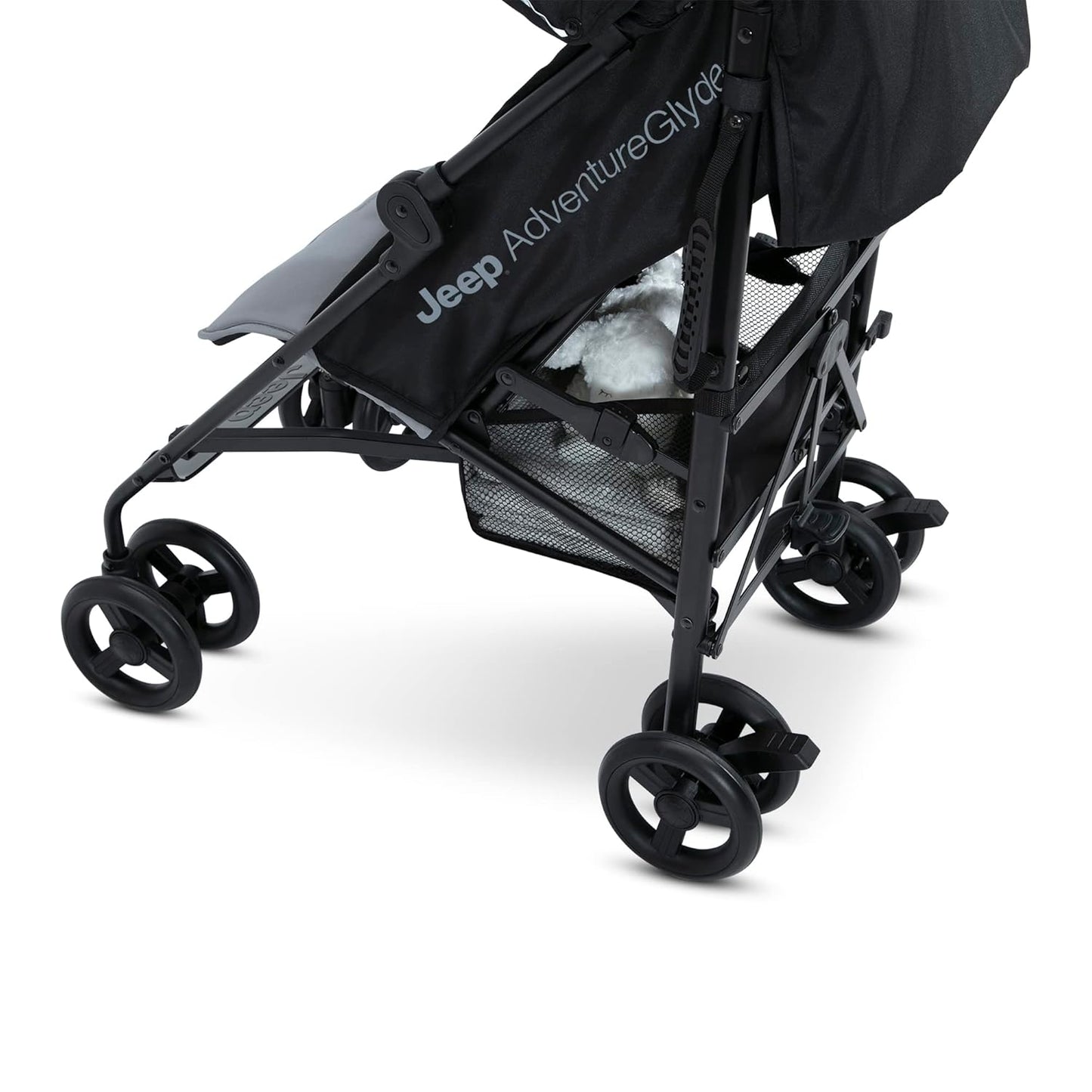 Jeep AdventureGlyde Stroller by Delta Children - Lightweight Travel Stroller with Smoothest Ride & Compact Fold, 3-Position Recline, Extra Large Storage Basket, Black/Grey