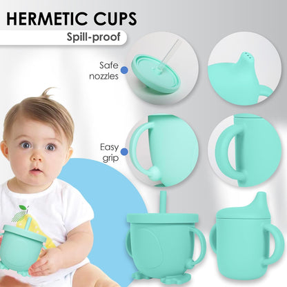 Bluet B- Silicone Baby Feeding Set with Pacifier - Baby Led Weaning Supplies - Baby Spoons, Suction Bowl - Plate - Baby Utensils Set - Silicone Feeding Set for Baby First Foods - 11pcs - Purple