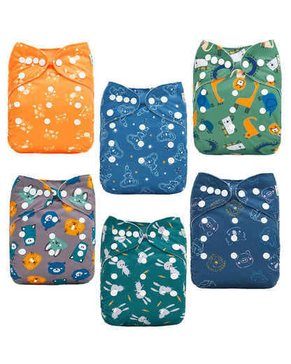 ALVABABY Baby Cloth Diapers 6 Pack with 12 Inserts Cloth Diaper Covers Adjustable Washable Reusable for Baby Girls and Boys