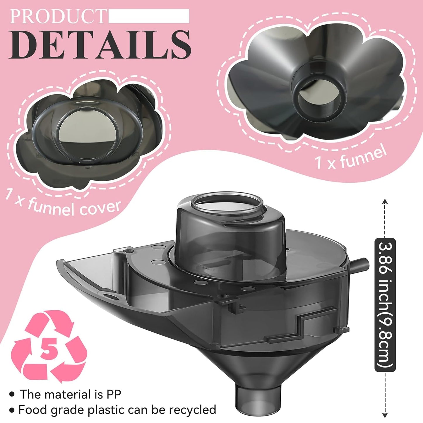 3 Sets Replacement Funnel Compatible with Baby Brezza Replacement Parts Funnel and Cover Baby Formula Dispenser, Grey