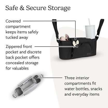 UPPAbaby Carry-All Parent Organizer – Easy Attach, Universal Fit – Multiple Compartments for Beverages, Snacks + Personal Items – Secure Zippered Pocket – Charcoal