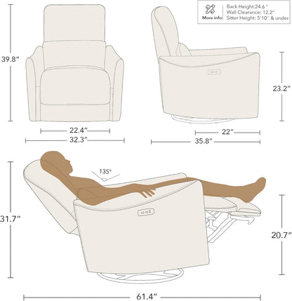 CHITA Power Recliner Chair Swivel Glider, FSC Certified Upholstered Living Room Nursery Reclining Sofa Chair with Lumbar Support, Linen